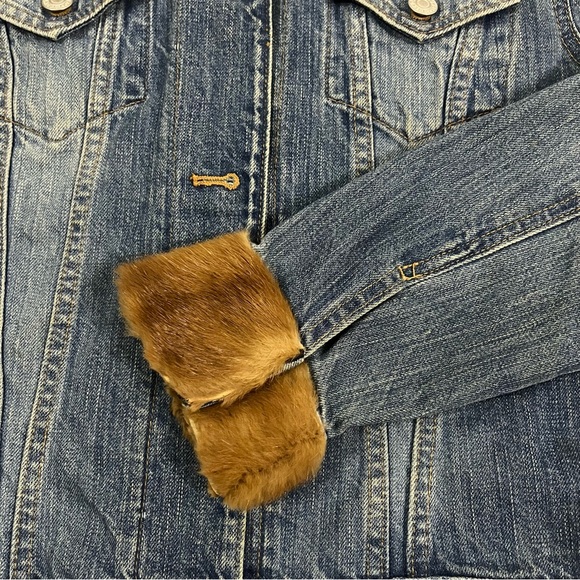 GAP Denim Jacket Genuine Fur Trim Collar & Cuffs Custom Vintage Boho S Upcycled - Picture 13 of 15
